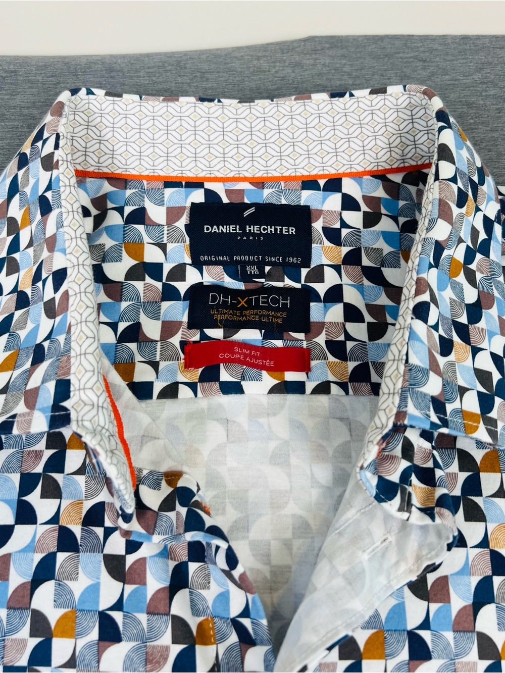 Daniel Hechter Geometric Print Button-Down Shirt in Blue, Brown & White